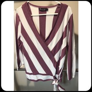V-Neck Striped Sweater w/ Tie, New York & Company, L
